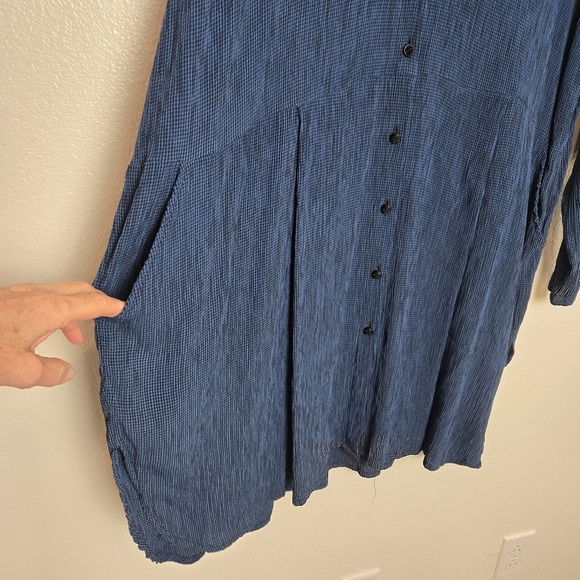 Flax By Jeanne Engelhart Lagenlook Long Sleeve Button Dress Navy size Large - Picture 9 of 15